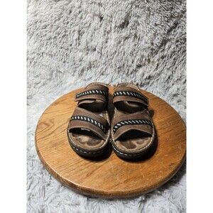 Minnetonka Womens Size 7 Brown Strappy Slip-on Leather Sandal Suede Footbed